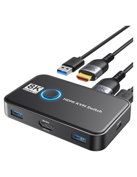 Interruptor KVM Viagkiki 2 Computadoras HDMI 8K@60Hz USB 3.0