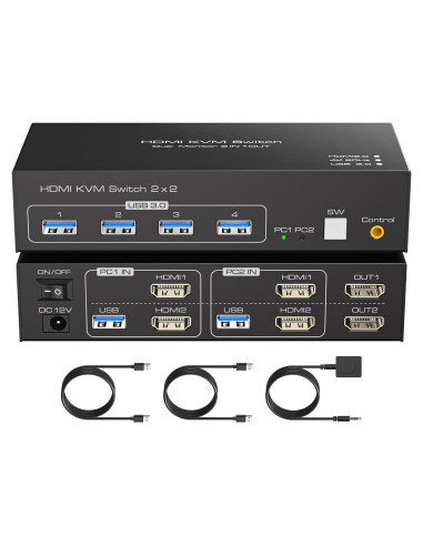 Interruptor KVM HDMI 2 Monitores 2 Computadoras 4K FQuanmap