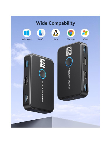 Interruptor KVM Viagkiki 2 Computadoras HDMI 8K@60Hz USB 3.0