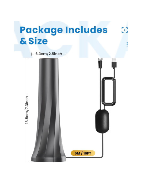 Antena de TV Interior RTKJEQQ 1000 Millas 4K 1080p Amplificada