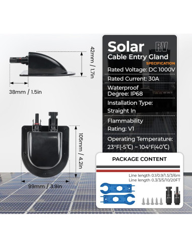 Entrada de Cable Solar Pjerjzn 0.3m Doble Carcasa UV Negro