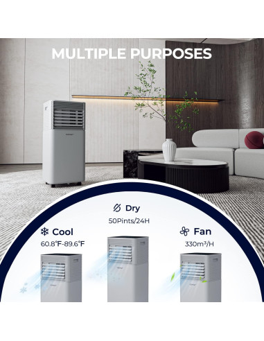 Aire Acondicionado Portátil COSTWAY 10000BTU 32.5m Gris