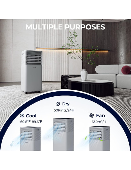 Aire Acondicionado Portátil COSTWAY 10000BTU 32.5m Gris
