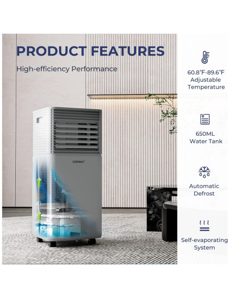 Aire Acondicionado Portátil COSTWAY 10000BTU 32.5m Gris