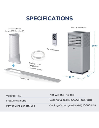 Aire Acondicionado Portátil COSTWAY 10000BTU 32.5m Gris