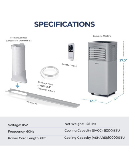 Aire Acondicionado Portátil COSTWAY 10000BTU 32.5m Gris