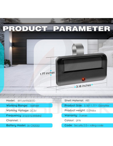 Control Remoto de Puerta de Garaje Chamberlain 950ESTD 2 Pack