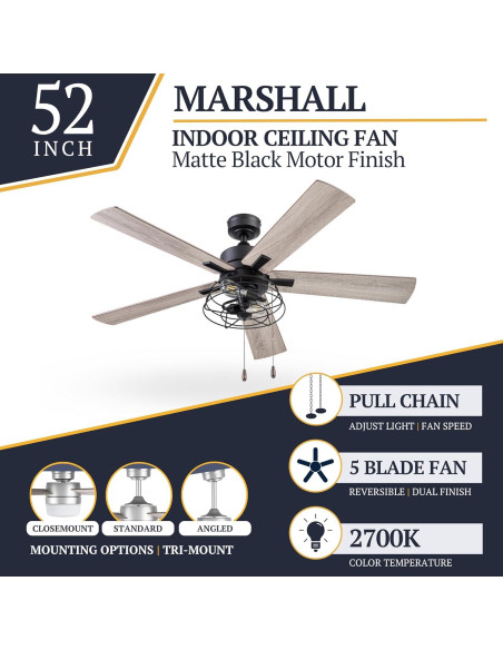 Ventilador de Techo Prominence Home Marshall 52" LED Negro Mate