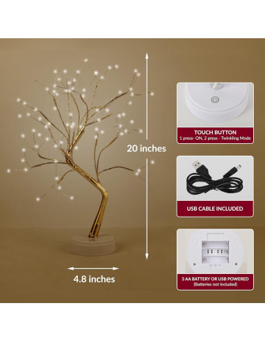 Lámpara de Árbol de Hadas ALFANITE 50.8 cm 108 LED Dorada