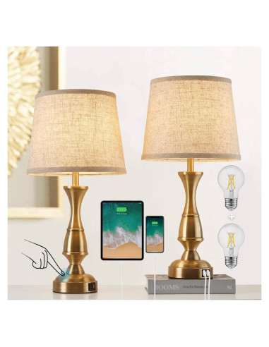 Juego de 2 Lámparas de Mesa RAYINIGHT Vintage con USB