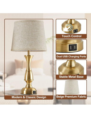 Juego de 2 Lámparas de Mesa RAYINIGHT Vintage con USB