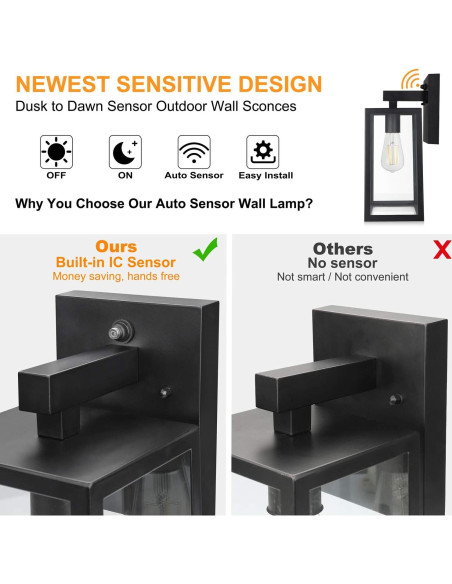 Lámpara de Pared Exterior SHINE HAI con Sensor Dusk to Dawn