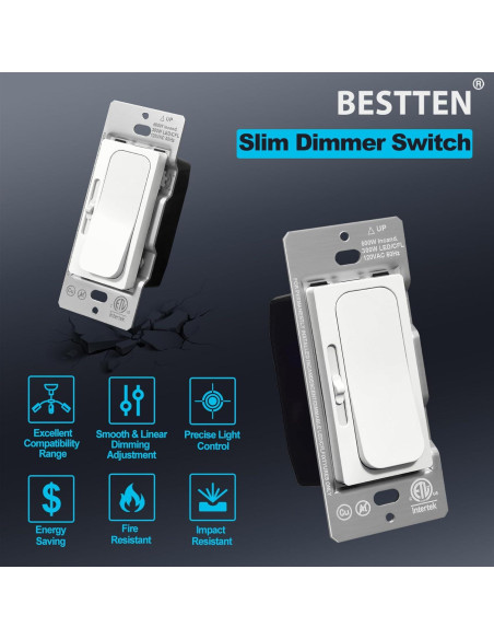 Interruptor Regulador BESTTEN 5 Pack 15A 120V LED CFL Incandescente