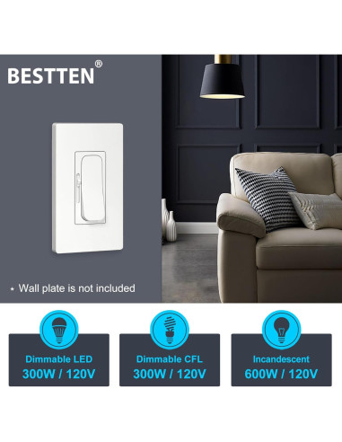 Interruptor Regulador BESTTEN 5 Pack 15A 120V LED CFL Incandescente