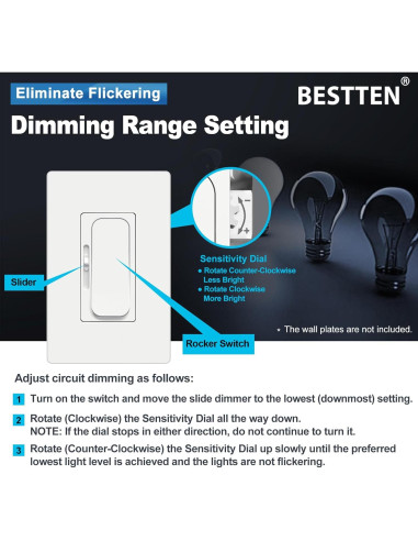 Interruptor Regulador BESTTEN 5 Pack 15A 120V LED CFL Incandescente