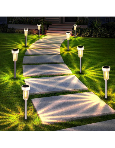 Luces Solares de Jardín Mancra, Paquete de 8, 2700K Blanco Cálido