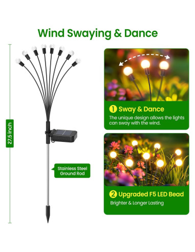 Luces Solares de Jardín LETMY - Paquete de 4, 32 LED, IP65