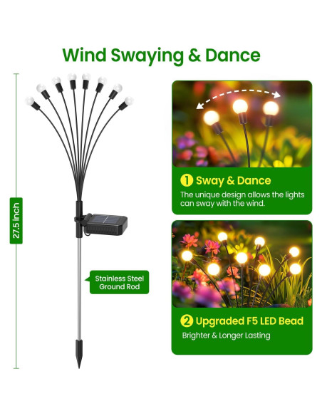 Luces Solares de Jardín LETMY - Paquete de 4, 32 LED, IP65