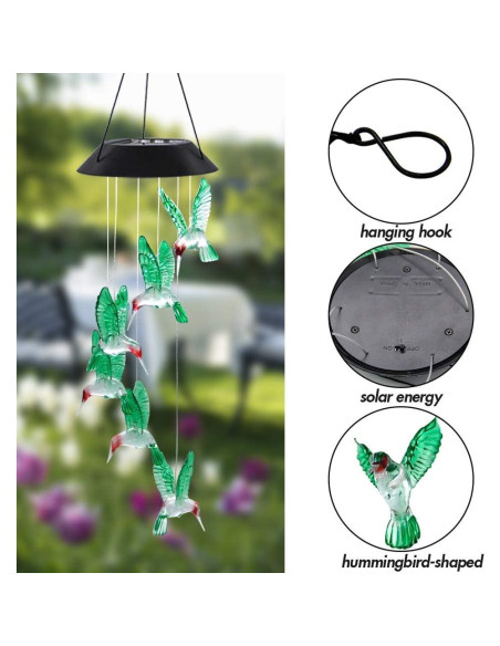 Carillón de Viento LED Solar MorTime Colibrí 63.5 cm