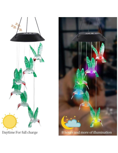 Carillón de Viento LED Solar MorTime Colibrí 63.5 cm