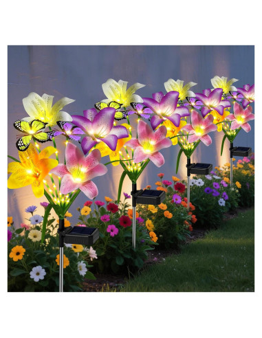 Luces de Jardín Solar Ostritec, 4 Lirios con Mariposas