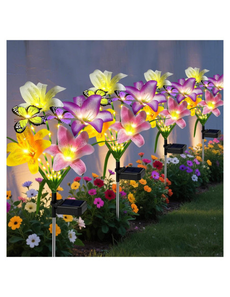 Luces de Jardín Solar Ostritec, 4 Lirios con Mariposas