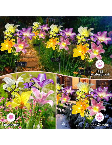 Luces de Jardín Solar Ostritec, 4 Lirios con Mariposas