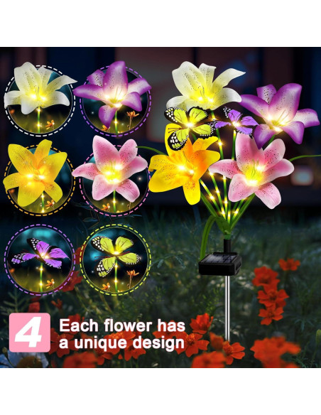 Luces de Jardín Solar Ostritec, 4 Lirios con Mariposas