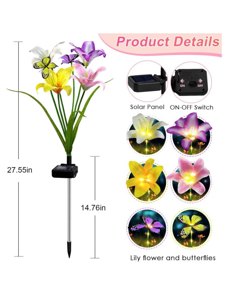 Luces de Jardín Solar Ostritec, 4 Lirios con Mariposas