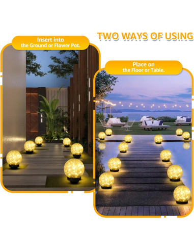 Juego de 2 luces solares de jardín ASOMST vidrio agrietado