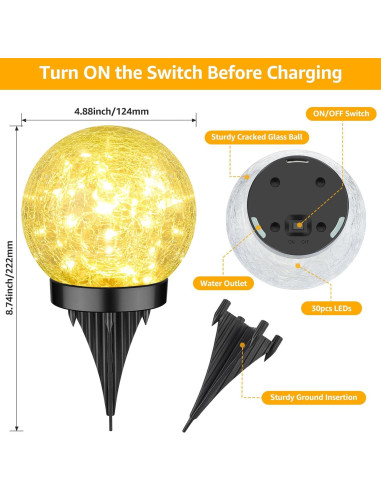 Juego de 2 luces solares de jardín ASOMST vidrio agrietado