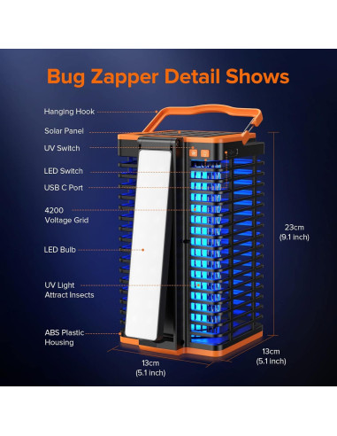 Trampa Eléctrica para Mosquitos Kiies Solar 4000mAh 4200V