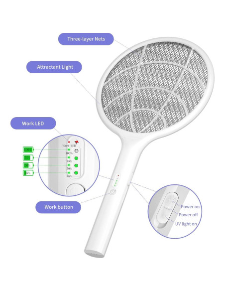 Raqueta Eléctrica DEEZEE 2Pack para Moscas y Mosquitos 4000V