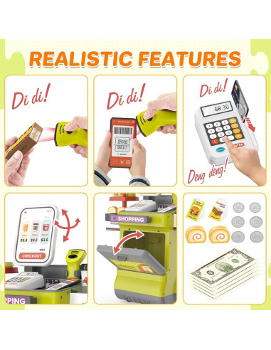 Caja Registradora Juguete deAO para Niños Verde 48PCS