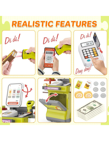 Caja Registradora Juguete deAO para Niños Verde 48PCS