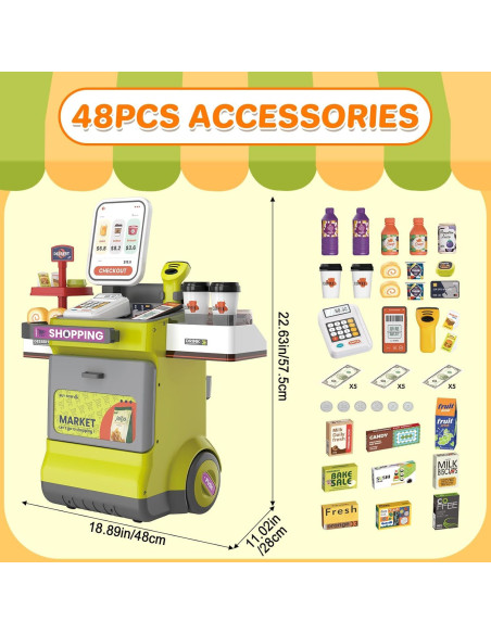 Caja Registradora Juguete deAO para Niños Verde 48PCS