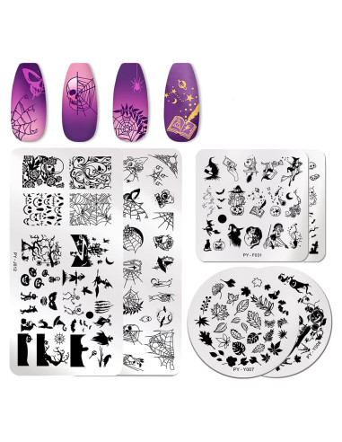 Kit 6 Placas Estampado Uñas Halloween OCOUYVD Acero Inoxidable