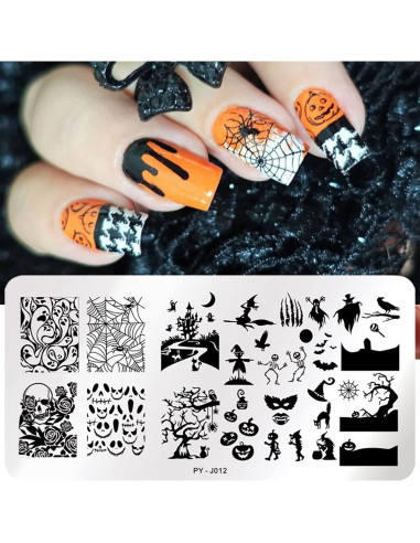 Kit 6 Placas Estampado Uñas Halloween OCOUYVD Acero Inoxidable