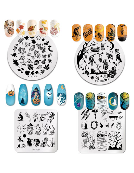 Kit 6 Placas Estampado Uñas Halloween OCOUYVD Acero Inoxidable