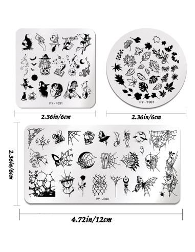Kit 6 Placas Estampado Uñas Halloween OCOUYVD Acero Inoxidable