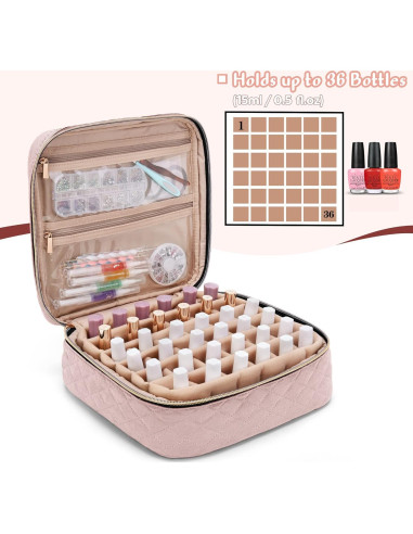 Bolsa de Transporte para Esmalte de Uñas YARWO Rosa 36 Botellas