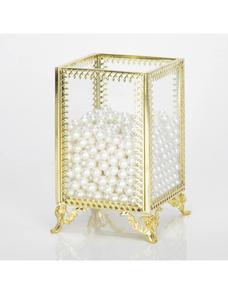 Organizador de Brochas de Maquillaje Vintage Yueqing - Vidrio y Perlas