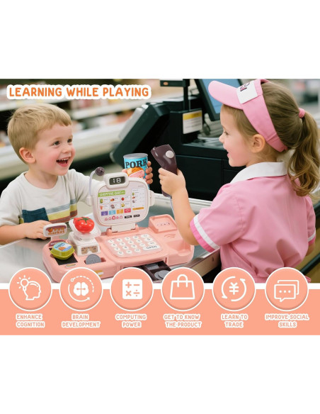 Juego de Caja Registradora POFJOEQ Rosa 77 Piezas para Niños