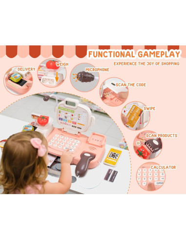 Juego de Caja Registradora POFJOEQ Rosa 77 Piezas para Niños