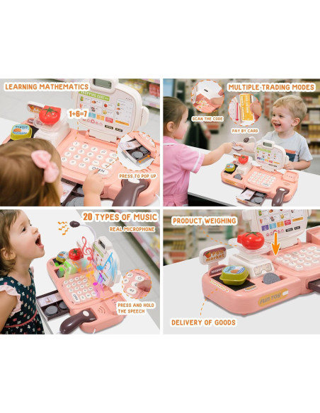 Juego de Caja Registradora POFJOEQ Rosa 77 Piezas para Niños