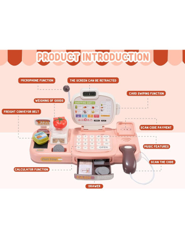 Juego de Caja Registradora POFJOEQ Rosa 77 Piezas para Niños