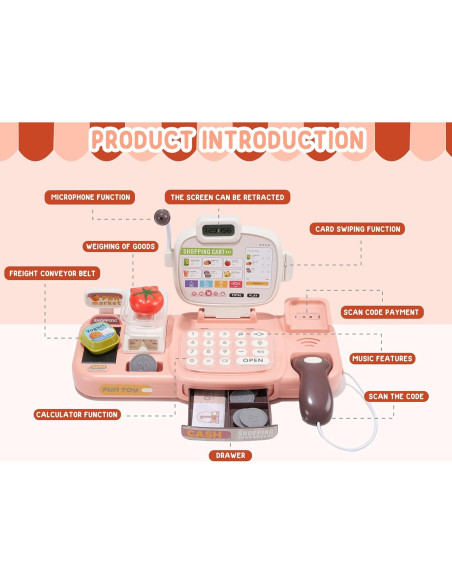 Juego de Caja Registradora POFJOEQ Rosa 77 Piezas para Niños