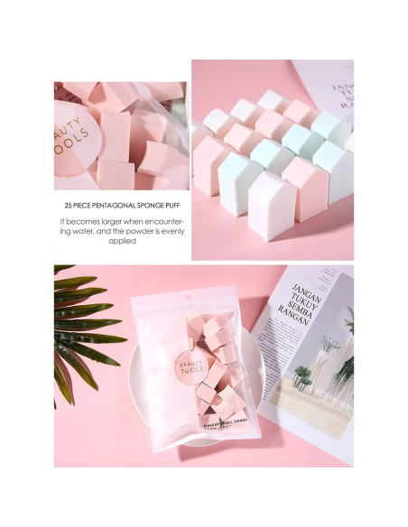 Juego de 25 Esponjas de Maquillaje Aturmon, Uso Húmedo y Seco