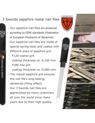 Lima de Uñas de Zafiro 3 Swords Alemania Doble Cara 10.9 cm