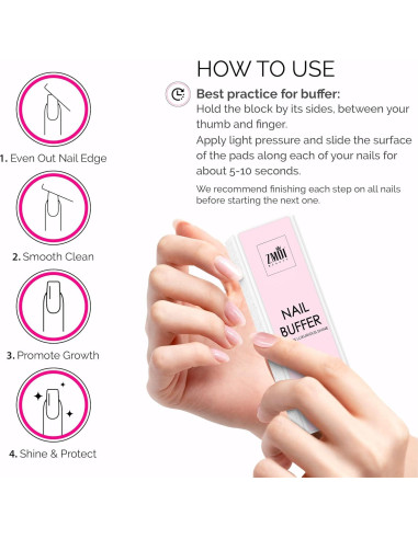 Bloque de Pulido de Uñas ZMOI - Paquete de 2 - 4 Vías Rosa